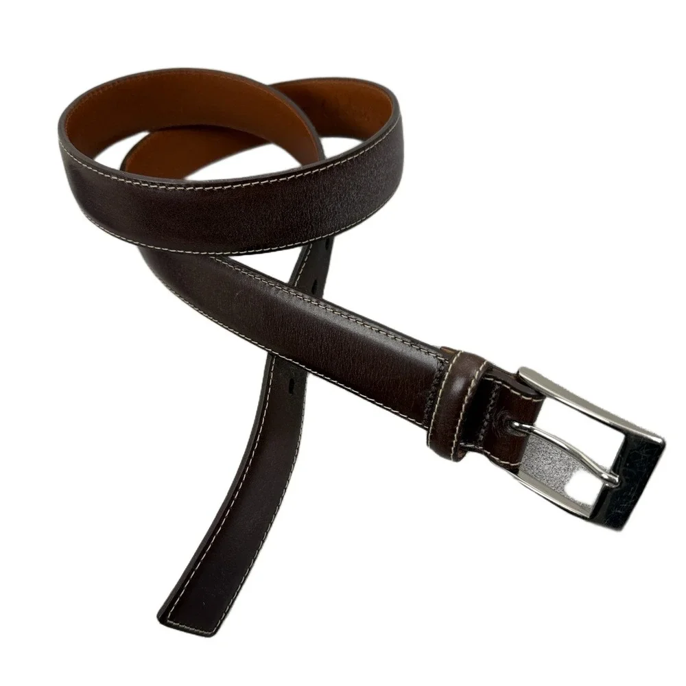 Cole Haan Brown Leather Belt Size 36 Silver Buckle Stitched Classic Casual 1.25